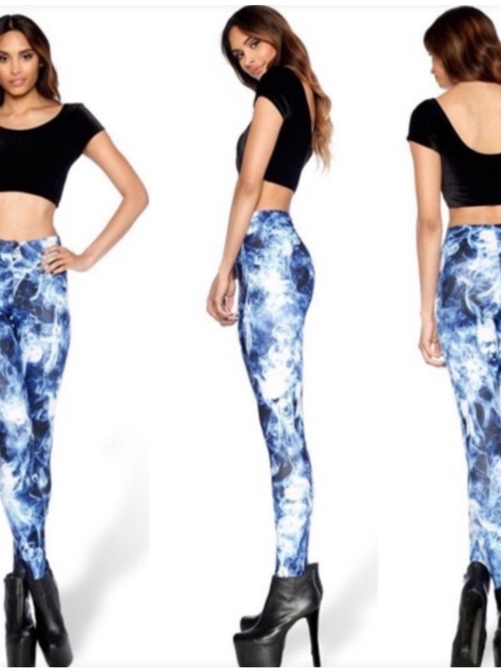 BlackMilk Dark Places Blue Smoke Faces leggings RARE NWOT XL